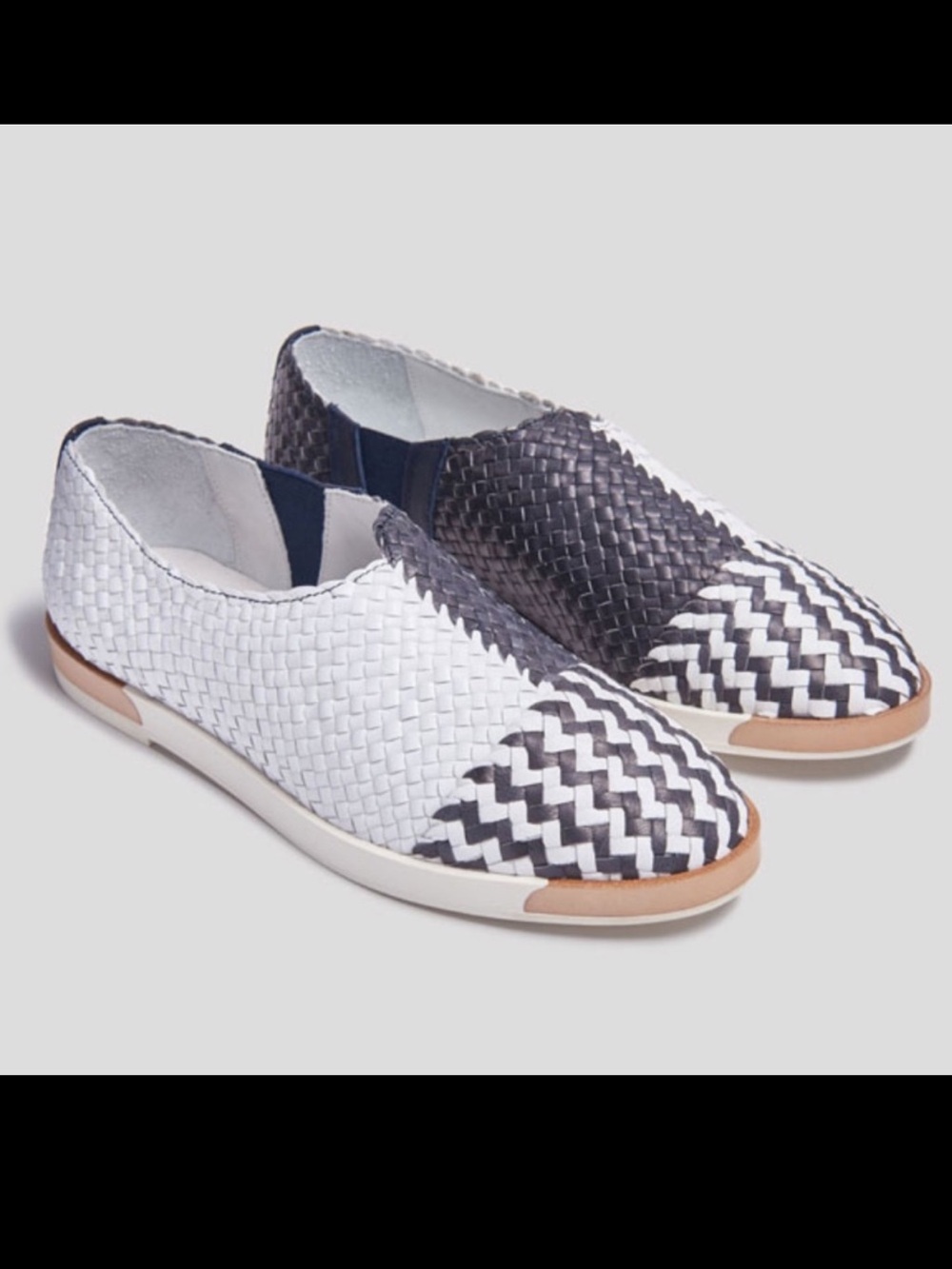Miista Fleur Woven Leather White Navy Slip On Flats Loafer Shoes
